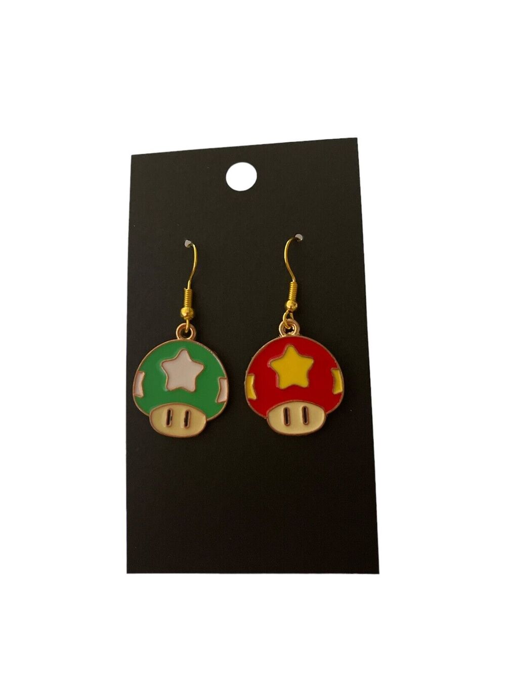 SUPER MARIO GAME CHARACTER MUSHROOM EARRINGS GREEN AND RED